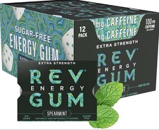 Rev Energy Gum 100mg of Caffeine - Sugar Free Spearmint, 12 Pack 72 Pieces Total picture