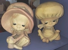 Adorable Vintage 1970s Japan Figurines of Boy & Girl with Long Eyelashes picture