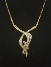 Vintage PANETTA Signed Gold Tone & Rhinestone Pendant Necklace picture