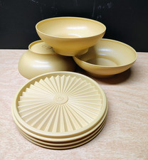 Vintage Tupperware Servalier Bowls With Lids Yellow 690-29 Set Of 4 Made In USA picture