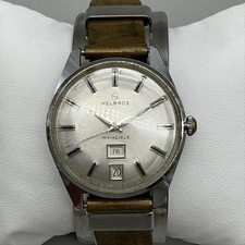 Vintage Helbros Invincible Mens Watch 35mm Silver Dial Day Date Cuff Manual Wind picture