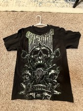 Vintage Y2K Tapout Skull Crossed Swords Believe Black Graphic Tee MMA UFC Size M picture