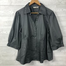 Cato Women's 18/20W Button Front Shirt 3/4 Sleeve Collared Cotton Blend Gray picture