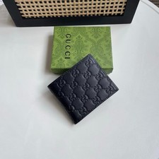 GG Men's Black Leather GG Embossed Bifold Wallet Card Holder With Box picture