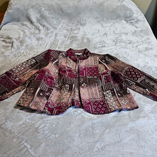 Dressbarn Women's Burgundy Geometric Open Front Short Jacket Long Sleeve XL picture