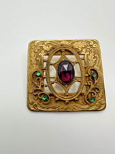 Antique Edwardian Gold Purple Green Accent Laurel Brooch 4.6cm BB7 picture