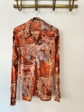 Mar Vista Sportswear Vintage 70s Orange Scene Print Disco Shirt picture