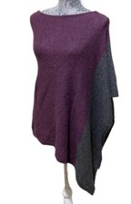 Celeste Wool Cashmere Poncho Sweater Asymmetrical Colorblock Shawl Cape Wrap OS picture