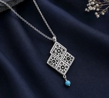 NWT Brighton Mosaic Silver Tone Pendant Necklace Blue Accent Bead Reversible picture