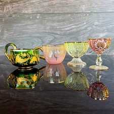 Antique Moser Bohemian Glass Set of 4 Assorted Cups Gilt Enamel Victorian picture