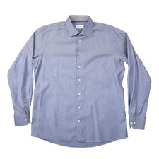 Eton Mens XL Dress Shirt Blue Micro Check Contrast Cuff Cotton Lyocell Stretch picture