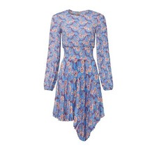 ALC Behati Asymmetrical Long Sleeve Smocked Blue Floral $565 Pleated Dress 6 picture