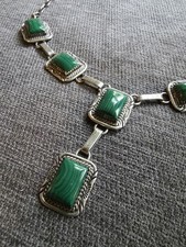 Vintage Native American George Begay Navajo Sterling Silver Malachite Necklace picture