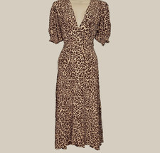 Anthropologie Faithfull The Brand Midi Dress Animal Print Leopard 6 NWT MSRP$199 picture