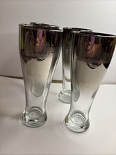 Vintage 4 Budweiser 16oz Glasses Chrome Fade Classic Etched Budweiser Logo 9” T picture