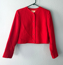 Vintage Pendleton Womens Red Wool Lined Button-Front Short Jacket Long Sleeve 10 picture