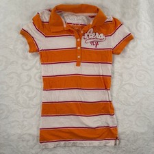 Aeropostale Women's XS Striped Polo Shirt Orange White Red Short Sleeve Cotton picture