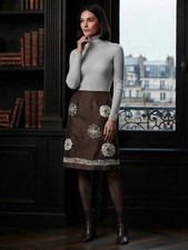 LOFT Brown Midi Skirt with Cream Floral Embroidery picture