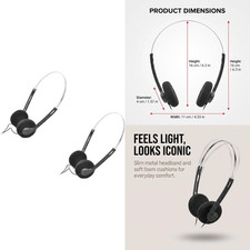 2 Pcs Retro On Ear Headphones, Wired Stereo Headphones, Lightweight Portable picture