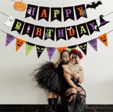 Colorful Halloween Happy Birthday Banner and Halloween Pattern Pennant picture