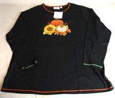 Quacker Factory Women's 2XL Pumpkin Autumn Long Sleeve Shirt Black NWT picture