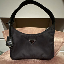 PRADA Re-Edition Black Logo Shoulder Bag Zip Closure Silver Hardware Small picture