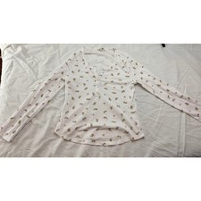 Lucky Brand Thermal Henley White Floral Rosebud Waffle Knit Long Sleeve Large picture