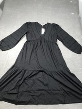 Boden Dress Womens 8R Black V Neck Long Balloon Sleeve Embroidered Maxi NWT picture
