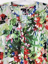 Talbots Top Large Long Sleeve Floral Popover V Neck Blouse Womens picture