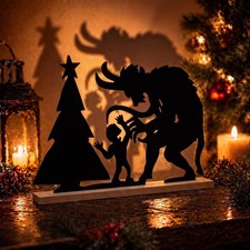 Krampus Christmas Table Decor Metal Silhouette Wood Base Gothic Centerpiece picture