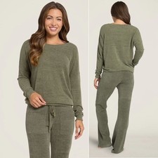 NWT: BAREFOOT DREAMS: CozyChic Ultra Lite Slouchy Pullover Sweater Olive Green-L picture