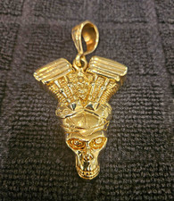 10K Yellow Gold Skull Engine Piston Charm Pendant, (IOMC Jughead), No Stone picture