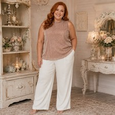 Adiva Rose Gold Metallic Shimmer Ruffle Neck Sleeveless Top XL Holiday Party picture