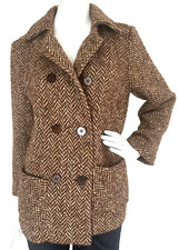 Vtg 90s Boyne Valley Weavers Ireland Herringbone Tweed Coat Small Grandpacore picture