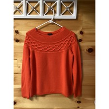 Talbots Womens Orange Cable Knit Yoke Cotton Cashmere Blend Sweater Small picture