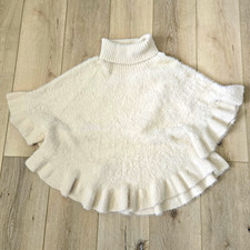 NWOT Anthropologie Akemi + Kin Cream Plush Fuzzy Ruffle Poncho Sweater One Size picture