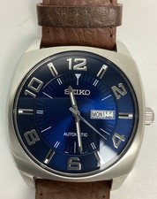 SEIKO Recraft SNKN37 Men's Automatic Blue Dial Day Date Ind Leather Strap Watch picture