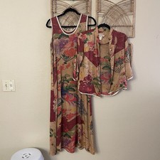 Vintage Citron Santa Monica Silk 2-Piece Maxi Dress & Blouse Peacock Sz XS B17 picture