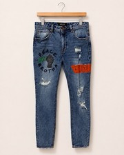 AKOO Jeans Mens 34 Distressed Graphic Denim Peace Growth Y2K Streetwear picture