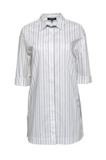 Lafayette 148 - White Striped Collared Short Sleeve Cotton Dress Sz M picture