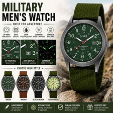 Men's Military Army Luminous 24 Hours Dial Nylon Strap Date Quartz Wrist Watch picture