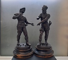 Antique Pair French Spelter Soldier Statues 15