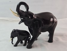 Beautiful Elephant Mother & Baby Sculpture Home Decor, Hand Carved Resin  picture