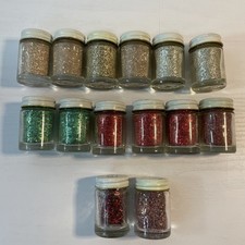14 Vtg Hazel Atlas Glass Glitter Shaker Bottles Lot Metallic Tinsel 1950s picture