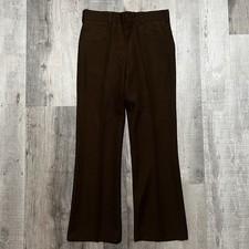 VTG 70s Chocolate Brown Bootcut Polyester Waffle Knit Rockabilly Men's Pants 32 picture