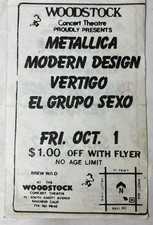 Vintage Metallica Woodstock Concert Theatre Anaheim CA 1982 Concert Flyer picture