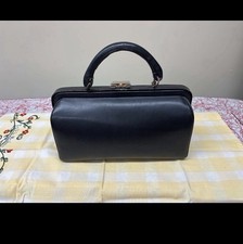 Vintage Women’s Black Textured Frame Top Handle Bag, Clasp, Gold Hardware picture