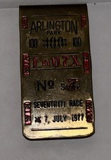 Rare Arlington Park money clip horse race 1977 brass equestrian betting gambling picture