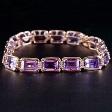 12.29CT Emerald Cut Amethyst Women's Pretty Tennis Bracelet 14k Yellow Gold Over picture
