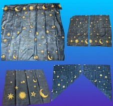Vintage Celestial Moon Star Shower Curtain + Window Curtains Bathroom Set 6 Pcs picture